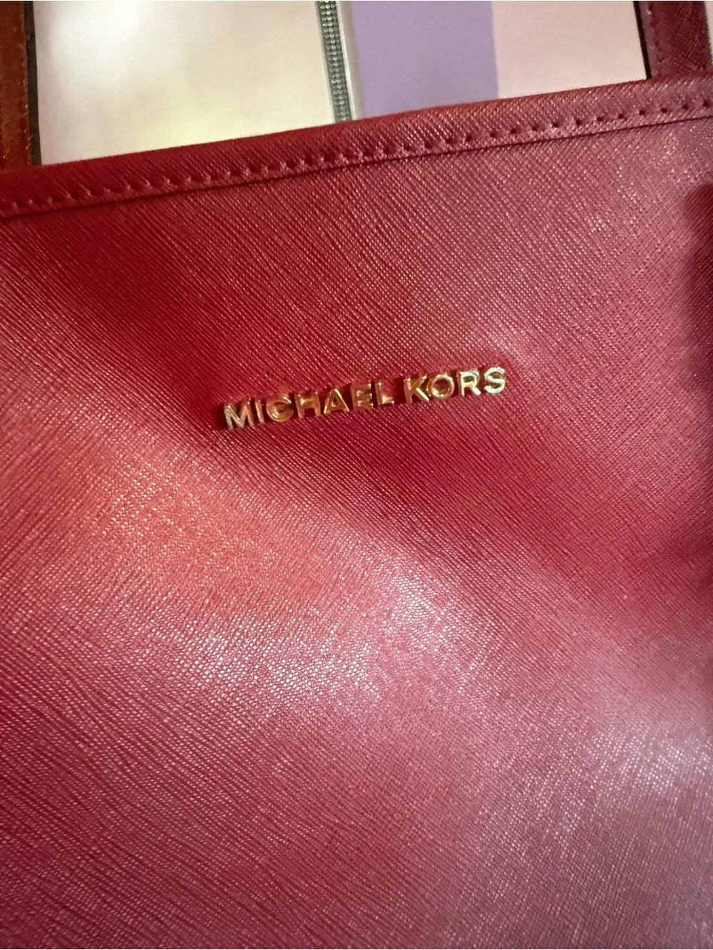 Michael Kors Red Saffiano Leather Tote with Gold Hardware